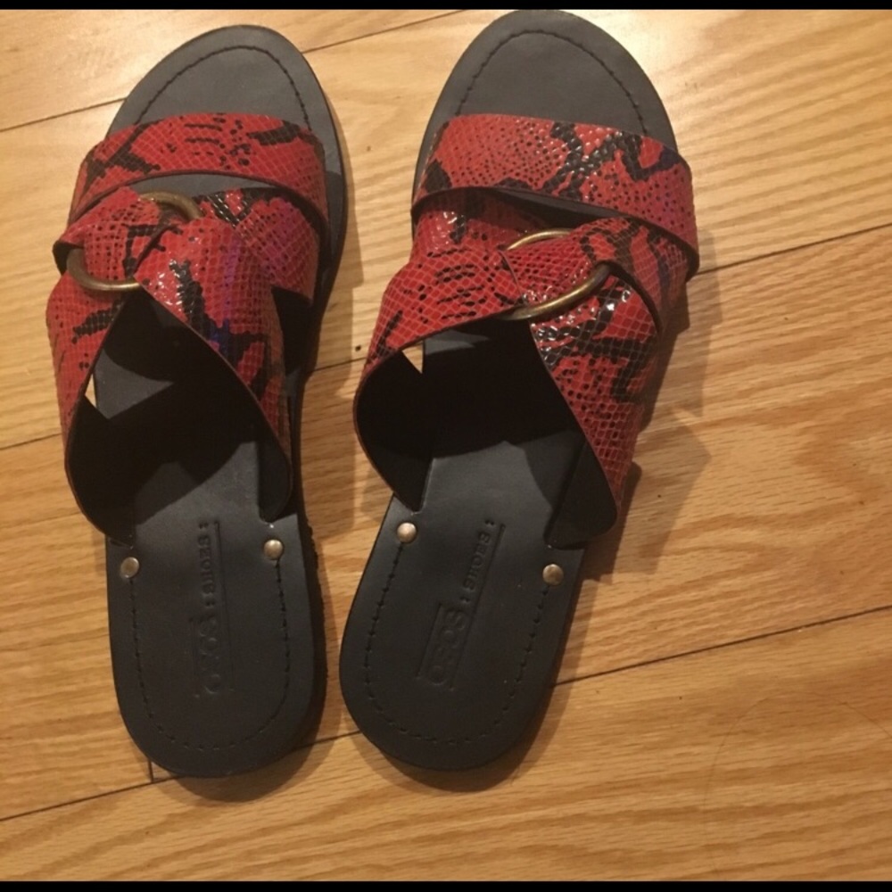ASOS red snake print sandals